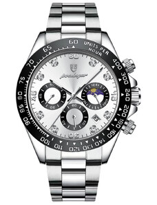 Мъжки часовник Poedagar CS1446, неръждаема стомана, сребрист, бял циферблат