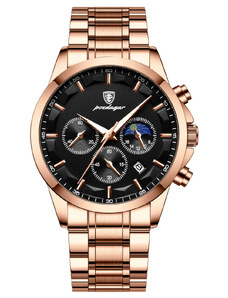 Мъжки часовник Poedagar CS1443, неръждаема стомана, злато, черен циферблат