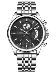 Мъжки часовник Poedagar CS1455, неръждаема стомана, сребрист, черен циферблат