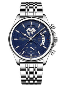 Мъжки часовник Poedagar CS1456, неръждаема стомана, сребърен, син циферблат