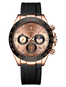 Мъжки часовник Poedagar CS1483, силиконова каишка, черно-розово злато, циферблат от розово злато