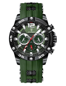 Мъжки часовник Poedagar CS1490, силиконова каишка, зелен, зелен циферблат