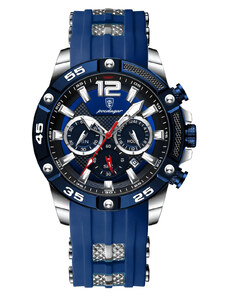 Мъжки часовник Poedagar CS1493, силиконова каишка, сребристо-син, син циферблат