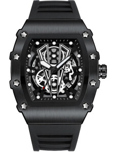 Aokulasic CS1520 мъжки часовник, силиконова каишка, черен, черен циферблат