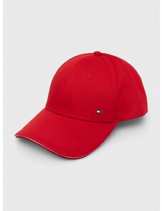 Памучна шапка с козирка Tommy Hilfiger в червено с изчистен дизайн AM0AM12035