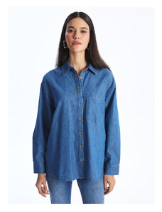 LC Waikiki Women's Straight Long Sleeve Oversized Jean Shirt