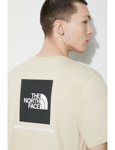 Памучна тениска The North Face M S/S Redbox Tee в бежово с принт NF0A87NP3X41