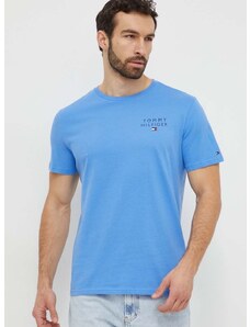 Памучна домашна тениска Tommy Hilfiger в синьо с меланжов десен UM0UM02916