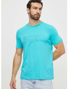 Памучна тениска Boss Green в зелено с апликация 50506344