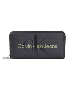 Голям дамски портфейл Calvin Klein Jeans Sculpted Mono Zip Around Mono K60K607634 Black/Dark Juniper 0GX