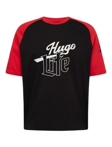 HUGO Тениска 'Dilife' червено / черно / бяло