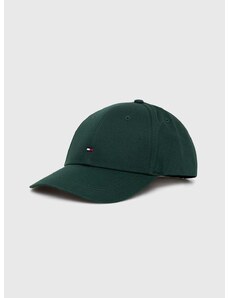 Памучна шапка с козирка Tommy Hilfiger в зелено с изчистен дизайн AM0AM11478