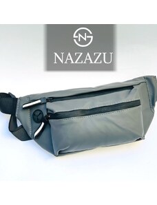 NAZAZU Мъжка чанта от водоустойчива материя и ципове - Сива 040226