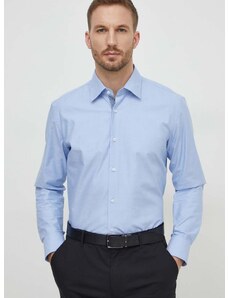 Риза BOSS мъжка в синьо с кройка по тялото класическа яка 50512824
