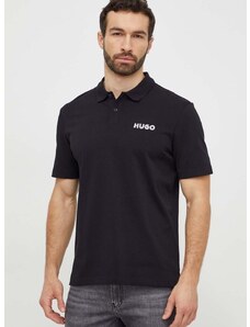 Памучна тениска с яка HUGO в черно с апликация 50509960