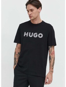 Памучна тениска HUGO в черно с апликация 50509958