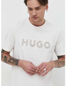 Памучна тениска HUGO в бежово с апликация 50509958