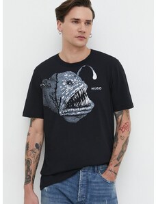 Памучна тениска HUGO в черно с принт 50513812