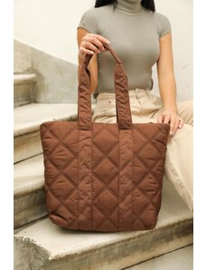 Madamra Brown Women's Quilted Pattern Puffy Bag
