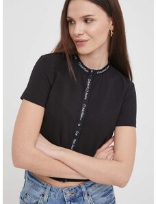 Риза Calvin Klein Jeans дамска в черно с кройка по тялото J20J223093