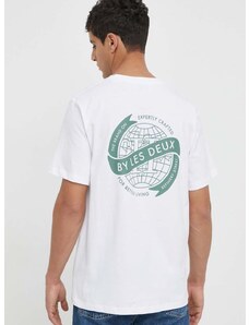 Памучна тениска Les Deux в бяло с принт