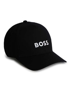 Детска памучна шапка с козирка BOSS в черно с принт