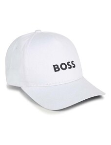 Детска памучна шапка с козирка BOSS в бяло с принт