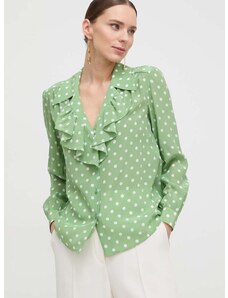 Копринена риза Luisa Spagnoli в зелено със стандартна кройка с класическа яка