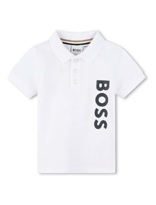 Бебешка памучна тениска с яка BOSS в бяло с принт