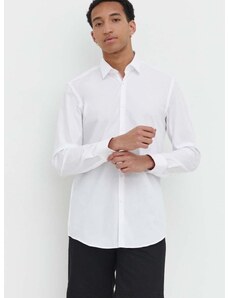 Памучна риза HUGO мъжка в бяло с кройка по тялото класическа яка 50513932
