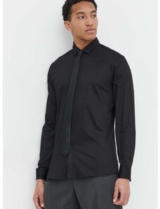 Риза HUGO мъжка в черно с кройка по тялото класическа яка 50513945