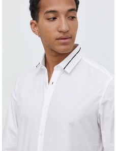 Памучна риза HUGO мъжка в бяло с кройка по тялото класическа яка 50513925