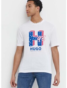 Памучна тениска Hugo Blue в бяло с принт 50513411