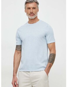 Ленена тениска Michael Kors в синьо с изчистен дизайн