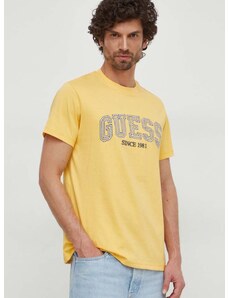 Памучна тениска Guess в жълто с апликация M4GI62 I3Z14