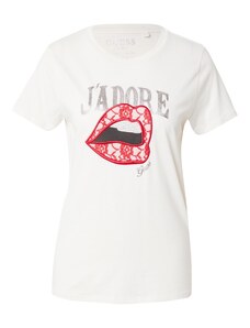GUESS Тениска 'J'ADORE' кремаво / червено / черно / сребърно