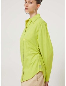 Памучна риза HUGO дамска в зелено с кройка по тялото класическа яка 50506844