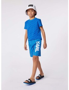 Детска памучна тениска Karl Lagerfeld в синьо с десен