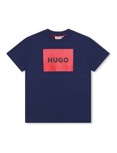 Детска памучна тениска HUGO в тъмносиньо с принт