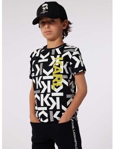 Детска памучна тениска Karl Lagerfeld в черно с десен