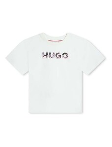 Детска памучна тениска HUGO в бяло