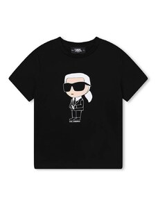 Детска памучна тениска Karl Lagerfeld в черно с принт