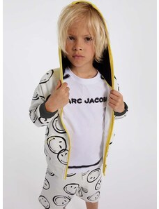 Детски памучен суичър Marc Jacobs в бежово с качулка с десен