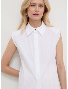 Риза BOSS дамска в бяло със стандартна кройка с класическа яка 50521399