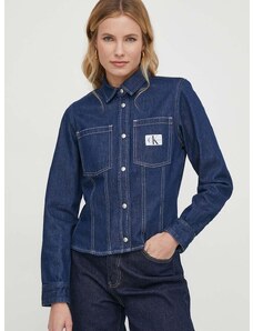 Дънкова риза Calvin Klein Jeans дамска в тъмносиньо със стандартна кройка с класическа яка J20J222825