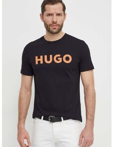 Памучна тениска HUGO в черно с принт 50513309