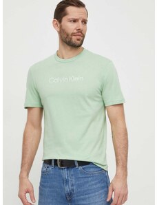 Памучна тениска Calvin Klein в зелено с принт K10K112501