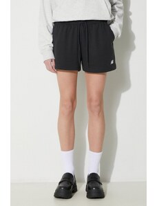 Къс панталон New Balance French Terry Short в черно с изчистен дизайн с висока талия WS41500BK