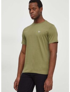 Памучна тениска Barbour в зелено с изчистен дизайн