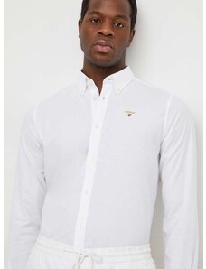 Риза Barbour мъжка в бяло със стандартна кройка с яка с копче